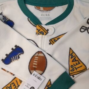 NWT 4T Carter's White and Green Sports Fleece Pajamas